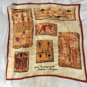 Scarf Australian Aboriginal Paintings Souvenier 26" Square Gold Brown Artwork